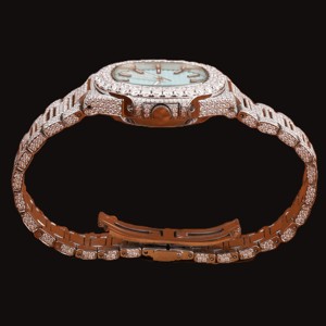 เครื่องประดับแฟชั่นฮิปฮอปแบบทำมือ ชุบทองคำขาว ประดับเพชรโมอิสซาไนต์เต็มหน้าปัดสีฟ้าทรงสี่เหลี่ยม ดีไซน์หรูหรา ได้รับคะแนนสูงสุด - Product Image 4