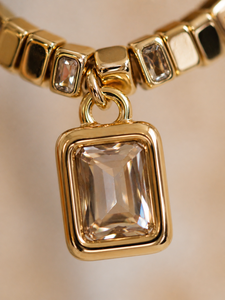 Collar con Colgante Minimalista Personalizado de Aleación de Zinc Chapado en Oro, con Circonita Cúbica Cuadrada de Corte Esmeralda, Cadena de Cuentas para Mujer, Uso Diario - Product Image 4
