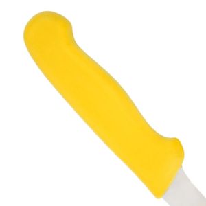 Couteaux à désosser à manche jaune avec lame courbée argentée et protège-doigts ergonomique pour la découpe de la viande et la préparation de la volaille - Product Image 4