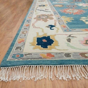 Tapis noué à la main Azure Blossom Oushak – 5' x 8'' - Product Image 1