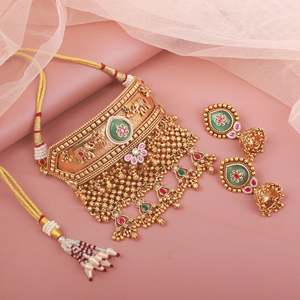 Vastavi Antique Gold Plated Zircon Choker Set for Bridal Wedding Festival - Product Image 1