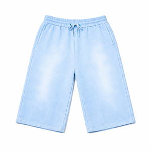 Shorts Bermuda décontractés pour hommes, couleur unie, tricotés, mi-longs, avec cordon de serrage à la taille et poches latérales, couleur violette - Product Image 4