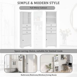 Armadio Alto in MDF Bianco con 3 Cassetti Regolabili per Bagno, Studio e Ufficio - Product Image 5