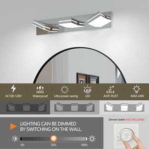 Applique murale moderne en chrome à LED pour salle de bain, 3 lumières, design élégant et minimaliste, économe en énergie et facile à installer - Product Image 6