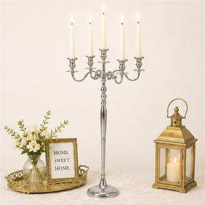 Wholesale Classic <b>Tall</b> Floor Standing 5 Arm Silver Metal Candelabra Centerpiece for Wedding Party And Hotel <b>Table</b> Decoration - Product Image 4