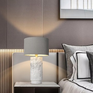 Luxury White Marble <b>Table</b> <b>Lamp</b> With Charcoal Fabric Shade Natural Stone Construction Premium Ambient Lighting - Product Image 5