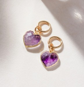 Heart Shape Amethyst Gemstone Gold Electroplated Charms For Making Earrings - DIY Fashion Tiny Heart Jewelry - Product Image 1