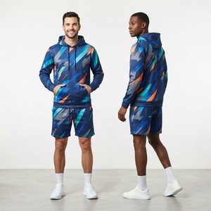 Custom Unisex Breathable Windproof Lightweight Winter Sporty <b>Hoodie</b> <b>Shorts</b> Matching <b>Set</b> with Side Pockets - Product Image 6