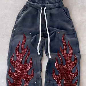 Pantalon de survêtement oversize en double tissu de haute qualité pour homme, style streetwear, coupe large, baggy, pour l'entraînement - Product Image 4