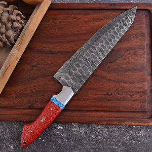 Nouveau design 2026 Couteau de chef de cuisine en acier carbone Damas style japonais 8 pouces ultra-affûté à lame pleine en nid d'abeille avec pierre turquoise - Product Image 5