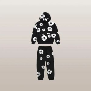 Ensemble sweat à capuche et jogging noir à imprimé floral personnalisé pour femme, survêtement décontracté deux pièces - Product Image 1