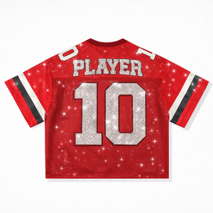เสื้อเจอร์ซีย์อเมริกันฟุตบอลแบบครอป คอวี ผ้าตาข่าย แต่งคริสตัลวิบวับ ประดับด้วยกลิตเตอร์ ทรงโอเวอร์ไซส์ สไตล์สตรีทแฟชั่น - Product Image 5