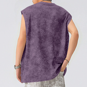 Camiseta sin mangas para hombre, color morado, con efecto tie-dye, cuello redondo, informal, transpirable, de poliéster tejido, para deporte y fitness. - Product Image 4