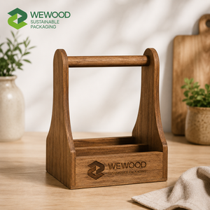 Porte-bouteilles en bois massif personnalisé OEM avec poignée pour le stockage et l'emballage cadeau de bière, de vin et de boissons - Product Image 1