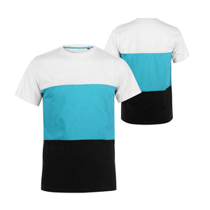 T-shirt pour homme, bleu marine et blanc, uni, décontracté, manches courtes, col rond, coupe classique, respirant, 100% coton, 220g, impression par sublimation, logo sur le devant - Product Image 1