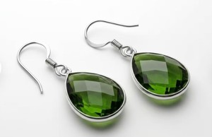 Pendientes Colgantes de Piedra Caliza Natural Vintage al por Mayor, Facetados, Plateados, con Gema Verde, Hechos a Mano, Joyería de Moda Unisex - Product Image 3