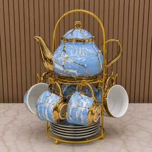 Green Gold European Design Porcelain <b>Mug</b> <b>Set</b> Gold Trim Solid Pattern Eco-Friendly Microwave Dishwasher Safe Gift Box Included - Product Image 4