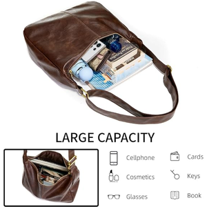 Women’s <b>Slouchy</b> PU Leather Shoulder <b>Bag</b>, Foldable Crossbody <b>Hobo</b> Purse, Soft Casual Handbag for Everyday and Travel - Product Image 6