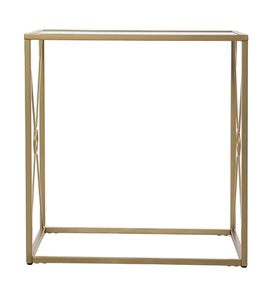 Mesa Auxiliar Moderna de Metal Dorado con Diseño Geométrico en X y Tapa de Vidrio |   Mesa Auxiliar Contemporánea de Lujo para Sala de Estar, Dormitorio o Sofá - Product Image 4
