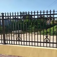 Valla de Jardín de Acero Moderna, de Acero Galvanizado Negro, con Púas Metálicas, para Parques Deportivos, de 6x8, con Parte Superior Plana de Hierro Forjado, Modelado 3D