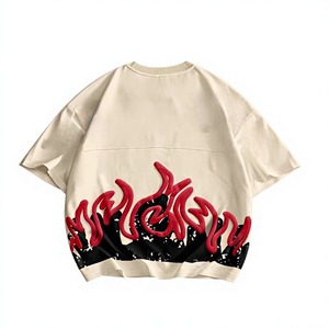 T-shirt surdimensionné personnalisé en mélange de coton, coupe décontractée à épaules tombantes, col rond, style décontracté, imprimé en relief, coupe courte, vente en gros - Product Image 2
