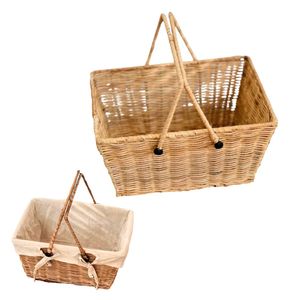 Eco-Friendly <b>Wicker</b> RATTAN Storage <b>Basket</b> Multipurpose Picnic <b>Basket</b> Rattan <b>with</b> Frame, Cotton Liner, <b>Handles</b> for Home & Travel - Product Image 1