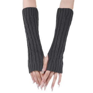 Black Ribbed Elbow Length Fingerless <b>Gloves</b> Warm Knit Arm <b>Warmers</b> for Daily Casual Wear Winter Use - Product Image 6