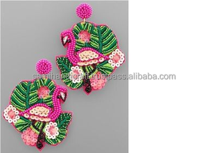 Pendientes colgantes de cuentas de semillas bordadas de Color rosa con diseño de Luna abstracta nuevo estilo de moda - Product Image 3