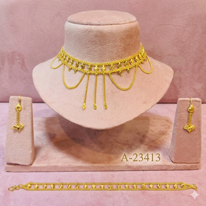 Elegant MOLL JEWELLERS <b>Silver</b> 22k Gold Plated Zircon Floral <b>Chokers</b> Necklace Earring Set Trendy Matching Engagement Party - Product Image 5