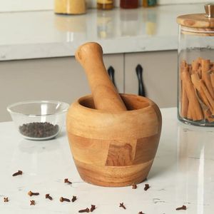 Solid Wood Mortar And Pestle <b>Grinder</b> Set Ideal For Crushing Garlic Ginger <b>Herbs</b> And Spices For Cooking - Product Image 1