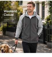Sweat à capuche tricoté en molleton bicolore 300g pour homme, avec fermeture éclair, blocs de couleur, poches et cordon de serrage, style décontracté et sportif, écoresponsable