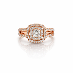 Namivaa Bague de fiançailles en or rose 18 carats avec halo taille coussin pour femme, double alliance vintage, bague de promesse de mariage, bijoux fins - Product Image 1