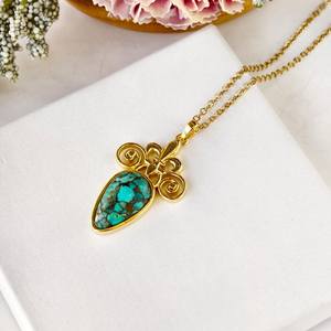 Collar con Colgante de Turquesa en Plata de Ley 925 Chapada en Oro de 14K, Collar con Piedra Preciosa Natural, Joyería para Mujer, Regalo - Product Image 4
