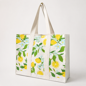 Custom Printed Cotton Canvas <b>Beach</b> Tote <b>Bag</b> 240 GSM Lemon Pattern <b>Large</b> Capacity Wholesale OEM Private Label Manufacturer - Product Image 4