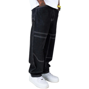Pantalon en jean streetwear empilé à prix abordable pour homme – Jean baggy délavé à jambe large et coupe droite - Product Image 2