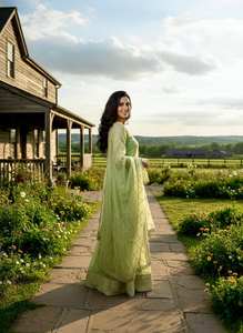 Conjunto de Traje Étnico de Seda GMY de Lujo – Top Bordado Completamente Cosido, Pantalones Palazzo y Dupatta para Recepción de Bodas y Colección Festiva - Product Image 2