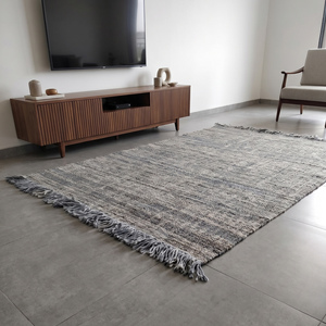Modern Handwoven Jute Gray <b>White</b> <b>Rug</b> Textured Geometric Flatweave Area Carpet Fringed Edges Anti-Slip Thick Living Room Home - Product Image 2