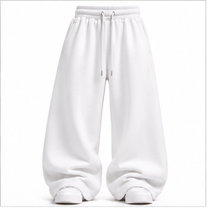 Pantalones de chándal de forro polar blanco grueso personalizados, de pierna ancha, holgados, lisos, para invierno, joggers unisex de estilo urbano - Product Image 1