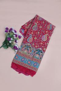 ผ้าพิมพ์ลายดอกไม้เพสลีย์สีชมพูธรรมชาติแบบเครป พร้อมขอบตกแต่งอย่างสวยงาม เหมาะสำหรับทำชุดคุर्ติ - Product Image 6