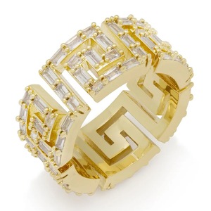 Gold Greek Key Design <b>Silver</b> <b>Ring</b> with Moissanite Iced Out Luxury Fashion Band for <b>Men</b> and Women Black Rhodium Plated - Product Image 2