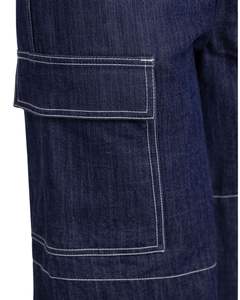 Jean cargo en denim bleu indigo personnalisé, taille haute, coupe large, avec poches à rabat, style streetwear, pantalon décontracté ample pour femme, sur mesure - Product Image 5