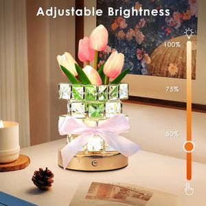 Rechargeable Cordless Touch Tulip Flower Crystal Table Lamp Battery Powered <b>Small</b> Night <b>Light</b> Gifts for Women - Product Image 2