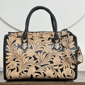 Bolsos de Viaje de Gran Capacidad de Cuero Genuino Turquesa con Diseño Floral a Cuadros y Cerezas, Bolsos de Fin de Semana Rápidos - Product Image 5