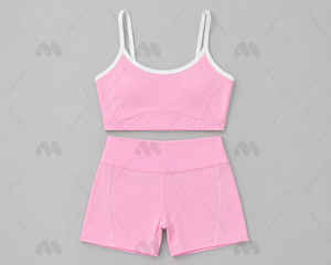 <b>Pink</b> Seamless Yoga Set Spaghetti Strap <b>Crop</b> <b>Top</b> High Waist Shorts 2 Piece Solid Elastic Waist Women's Fitness Wear - Product Image 6