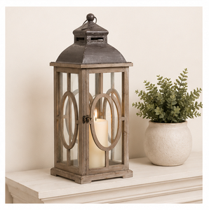 Farol de Madera Rústico Estilo Granja con Tapa Metálica, Portavelas con Acabado Desgastado para Decoración de Interiores y Exteriores, Hogar y Jardín, Precio Más Bajo - Product Image 2