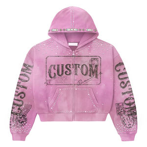 Sudadera con capucha oversize para hombre, estilo streetwear, con acabado acid wash, diseño gráfico impreso, cierre de cremallera personalizado, algodón grueso, moda urbana. - Product Image 6