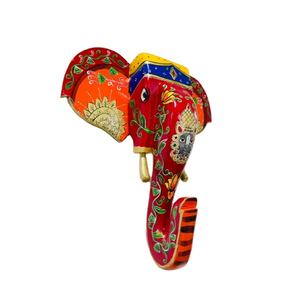 Sculpture murale en bois artisanale en forme de tête d'éléphant, style Art Déco, avec design vertical (art indien traditionnel) - Décoration pour l'anniversaire de Diwali - Product Image 1