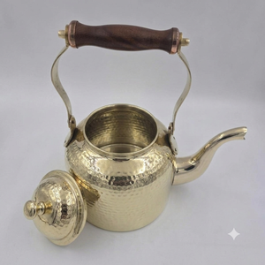 Bouilloire à thé en cuivre pur, théière en cuivre martelé artisanal avec couvercle, poignée en bois, service à thé et café indien, décoration de cuisine et de maison - Product Image 4