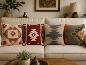Handmade Southwestern Kilim <b>Pillow</b> Covers <b>Set</b> of 4 Wool Jute Cotton Boho Throw Cushions Rustic Farmhouse Sofa Bedroom Decor - Product Image 3