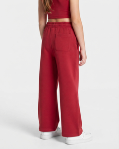 Custom Contrastline Cherry Red <b>Oversized</b> Kid Girls Tracksuit Set Cotton Fleece Hoodie & Wide Leg <b>Sweatpants</b> OEM & ODM - Product Image 6